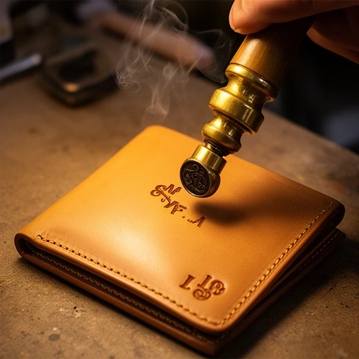 Grabado a fuego de iniciales sobre una billetera
